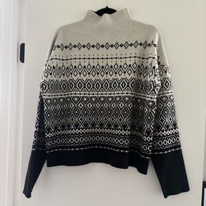 Joie Fair Isle Mock Neck Sweater Black Cream Geometric XL